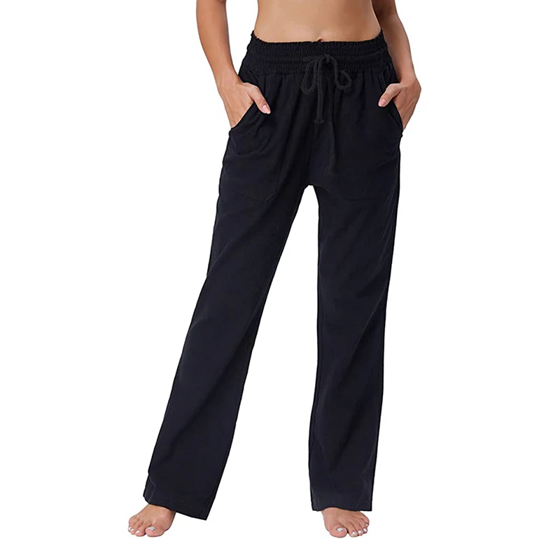 

ETOSELL Cotton Pants Women 2020 Spring Summer Casual Drawstring Trousers Women Loose Wide Leg Solid Pants Plus Size S-2XL