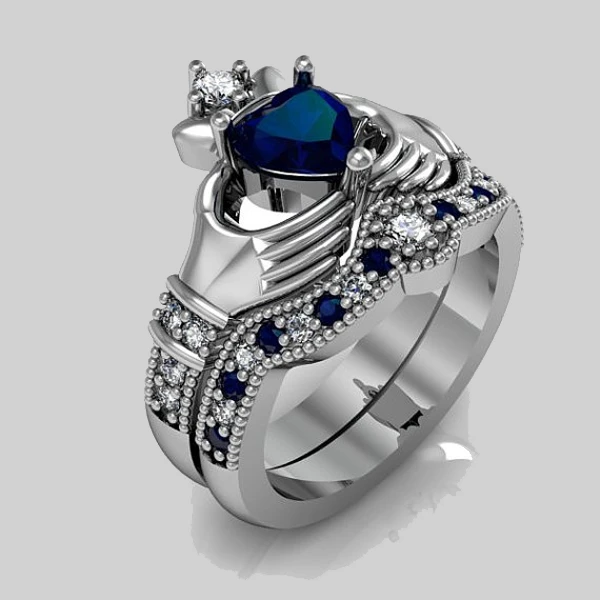 diamond necklace High quality accent blue cz BLUE heart cubic zirconia wedding promise ring set irish Claddagh 925 silver Ring tiffany bracelet