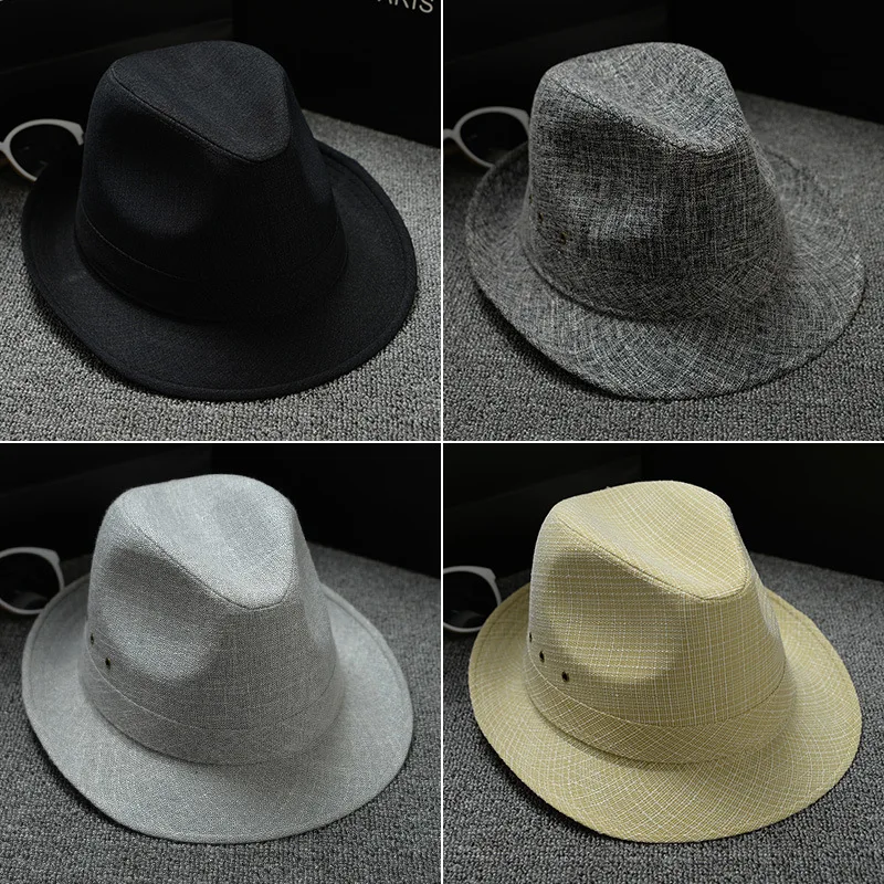 

FJHERLMOS cotton and linen fabric European and American men's Panama jazz hat 2020 new wide-brimmed ladies sun hat top hat