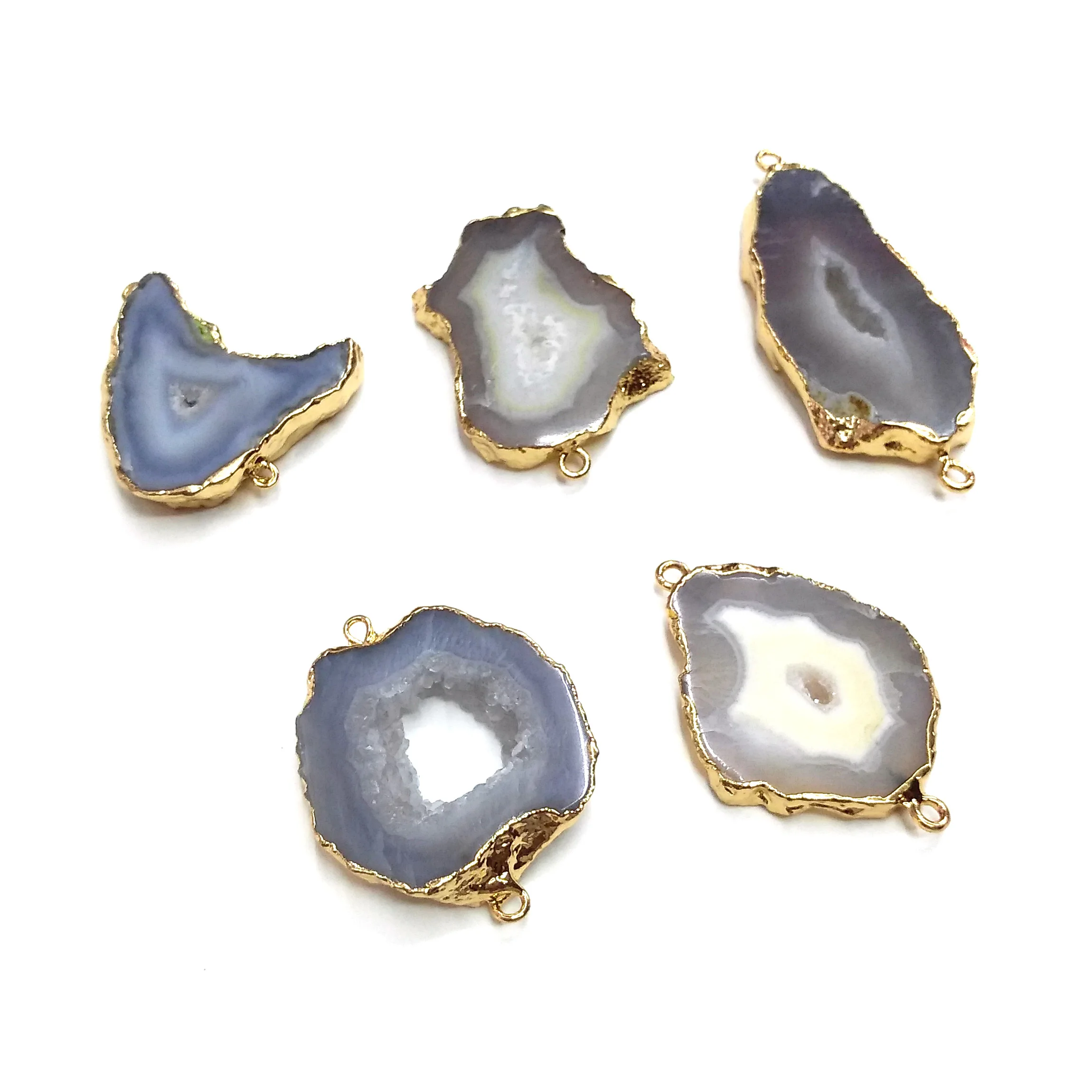 Натуральный камень ломтик Агаты Подвески Соединитель с двумя отверстиями для