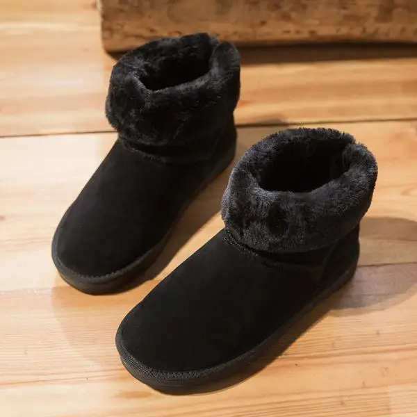 Snow Boot Women's Mid-Calf Boots Booties Ladies Shoes Low Heels booties Bootee Woman Round Toe Lace Up Short Mid Calf Rubbe - Цвет: 1