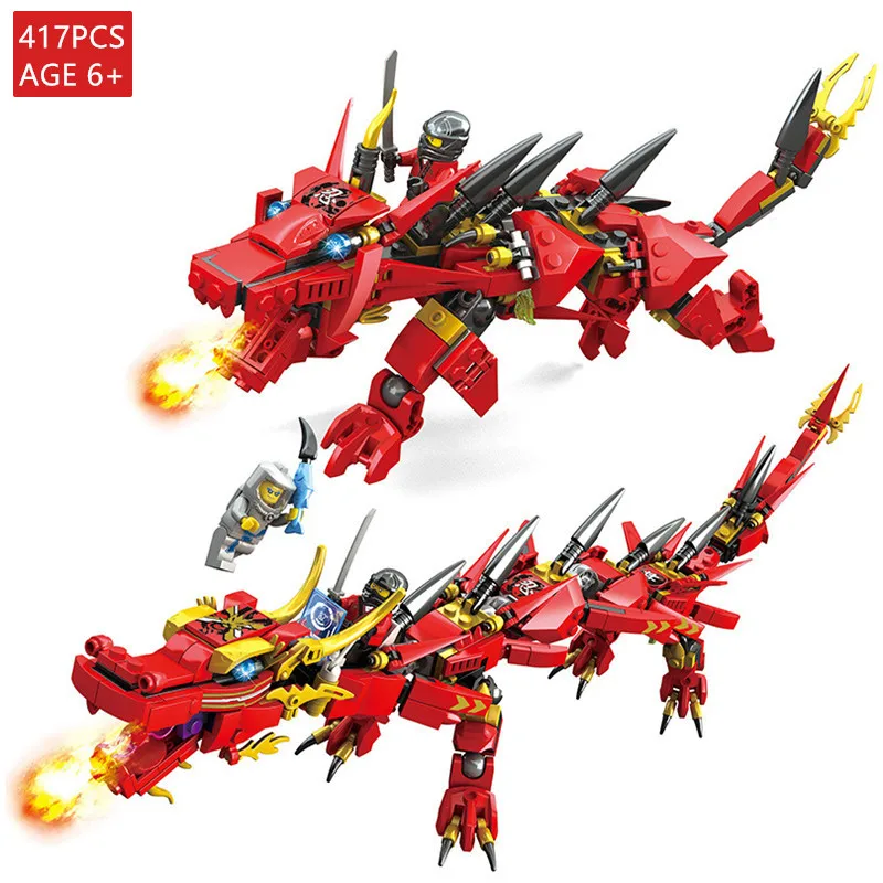 

417Pcs Fire Dragon Knight Building Blocks Sets 2 Patterns Figures LegoINGLs Brinquedos Bricks Educational Toys for Children