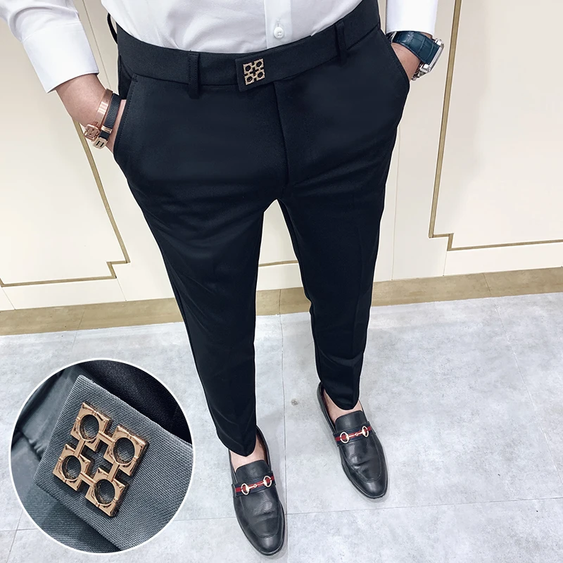 Spring 2025 Men Pants Korean Slim Fit Men Casual Ankle Length Pants Streetwear Men High Quality Black Gray Dress Suit Pant Man 4