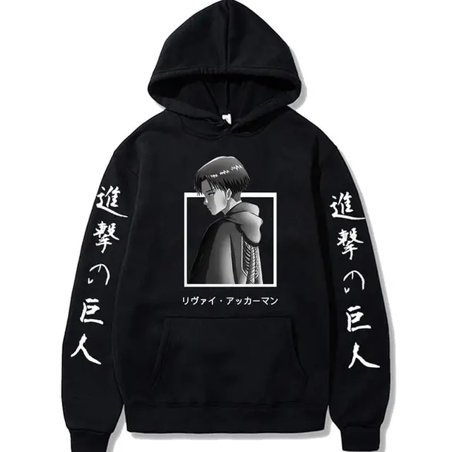 Attack On Titan Hoodie Japanese Anime Hingeki No Kyojin Graphic Sweatshirt Pullover Casual Hooded Streetwear Tops Unisex Black7