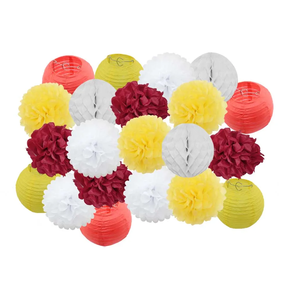 Red Yellow Set Новинка 21 шт./компл. зеленый комплект клевера-символа Дня Святого Патрика джемпер Для летних вечеринок украшение круглый Бумага Фонари Свадебный розовый висит Изделия из бумаги - Цвет: Red Yellow Set