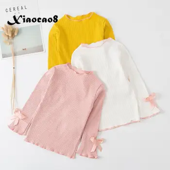 

Girls Tops Kids Bow Long Sleeve T-shirts for Girls Autumn Spring Cotton Bottoming Shirt Toddler Baby Girls Solid Shirts 3-10Y