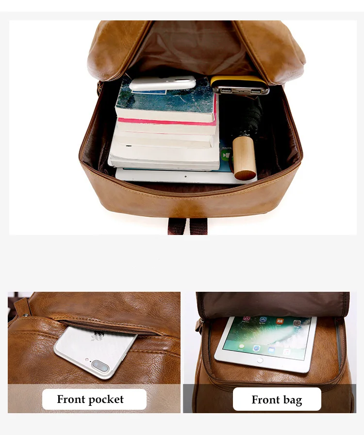 Black Brown PU Leather Backpack Laptop Bag for Men 2019 High Quality Retro School Bagpack Big Fashion Casual Business Travel Bag (6)