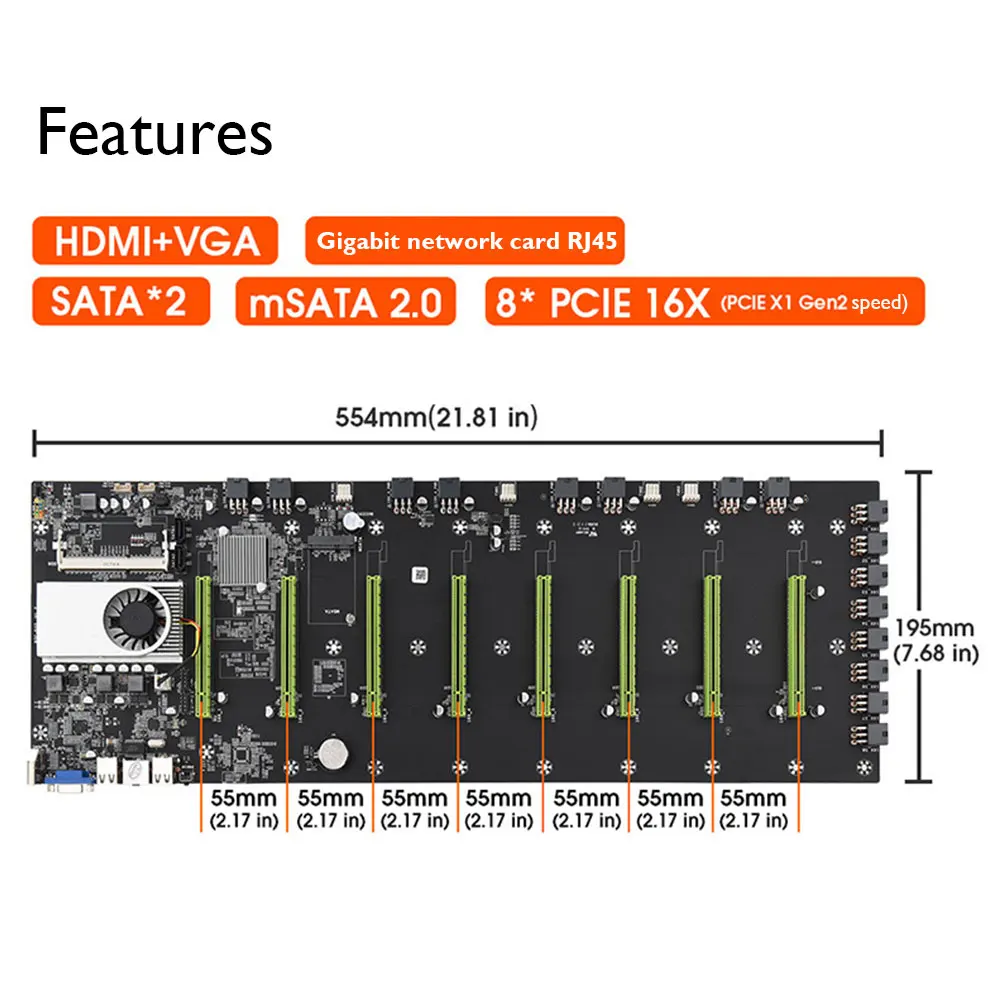 Выдвижная материнская плата для майнинга порт SAT A3.0 8 PCIE 16X 4 USB2.0 DDR3 SODIMM поддержки
