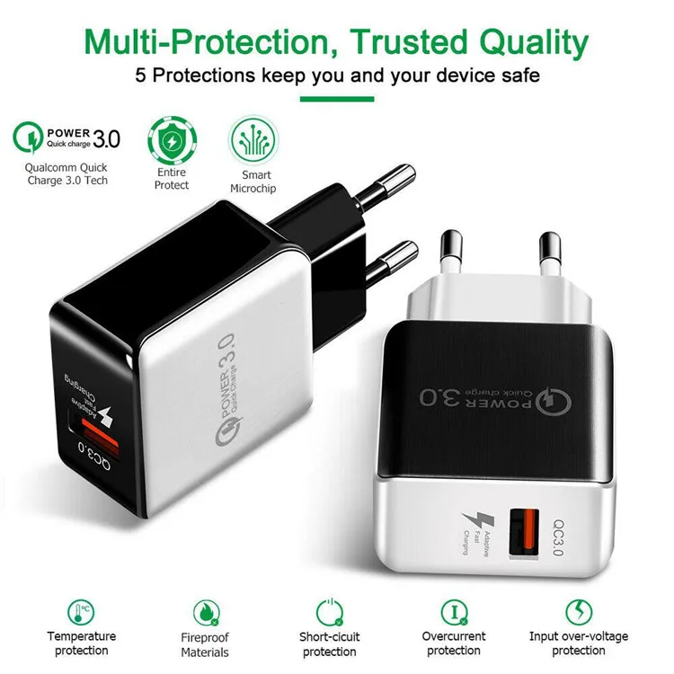 Wholesale High Quality Portable Quick Charge Single USB Wall Charger Adapter QC 3.0 Mobile Phone Travel Fast Wall Charger