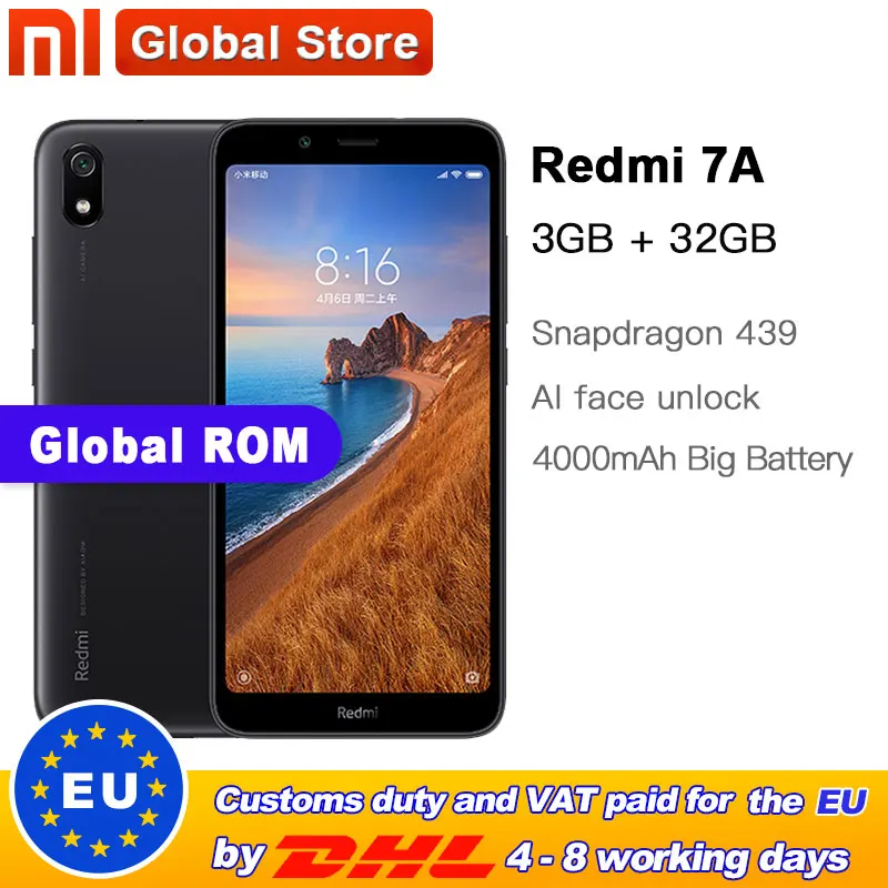 Xiaomi Redmi 7A с глобальной прошивкой 32 Гб ПЗУ 3 ОЗУ Восьмиядерный мобильный телефон 5 45
