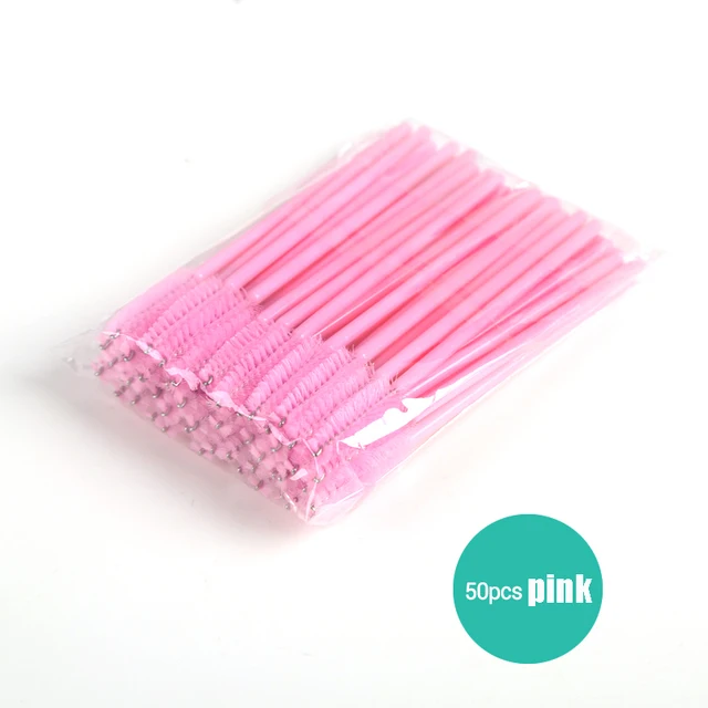 50/100pcs Disposable Eyelash Brush Mascara Wands Crystal Eyebrow Makeup Brush Eyelash Extension Tool Optional Storage Box No Box 50pcs Pink