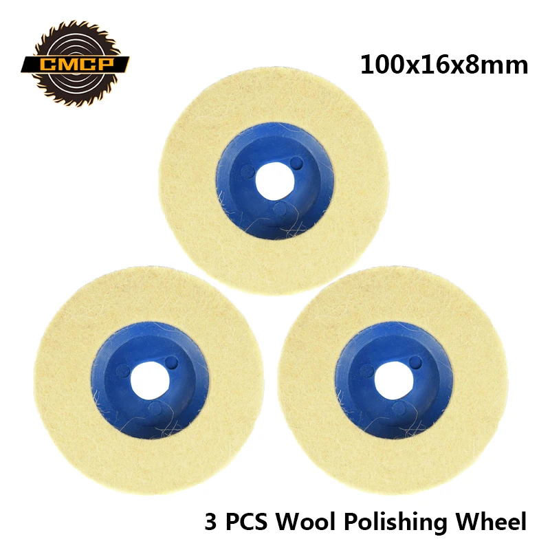 

CMCP 3pcs 100x16x8mm Wool Polishing Wheel Set For Angle Grinder Buffing Pads Grinder Disc Wheel Felt Polishing Disc