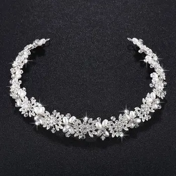

Imitation pearl + alloy Bridal Hair Vine Pearls Wedding Hair Jewelry Accessories Headpiece Women Crowns Pageant