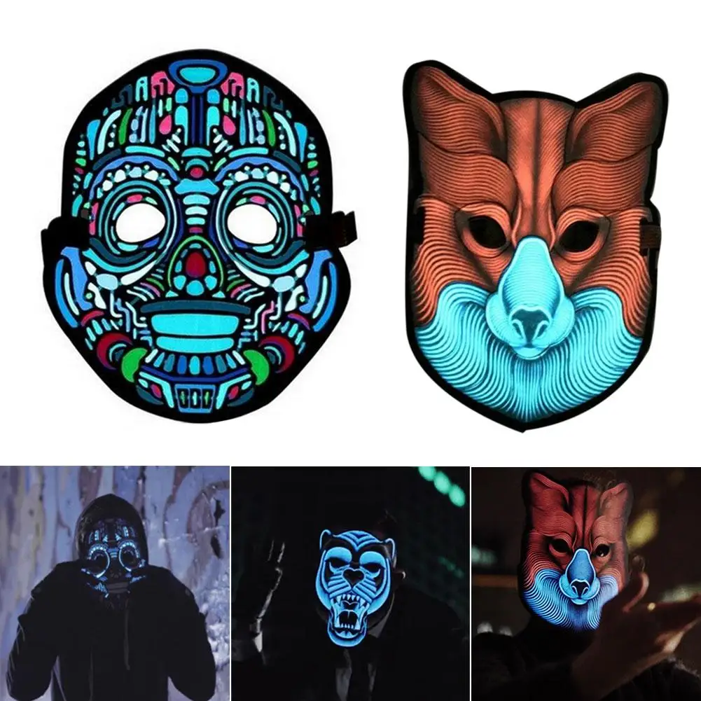 Halloween Horror Sound Control LED Face Mask Plastic Fox/Wolf Full Masks Cosplay Costume Party Decoration | Дом и сад