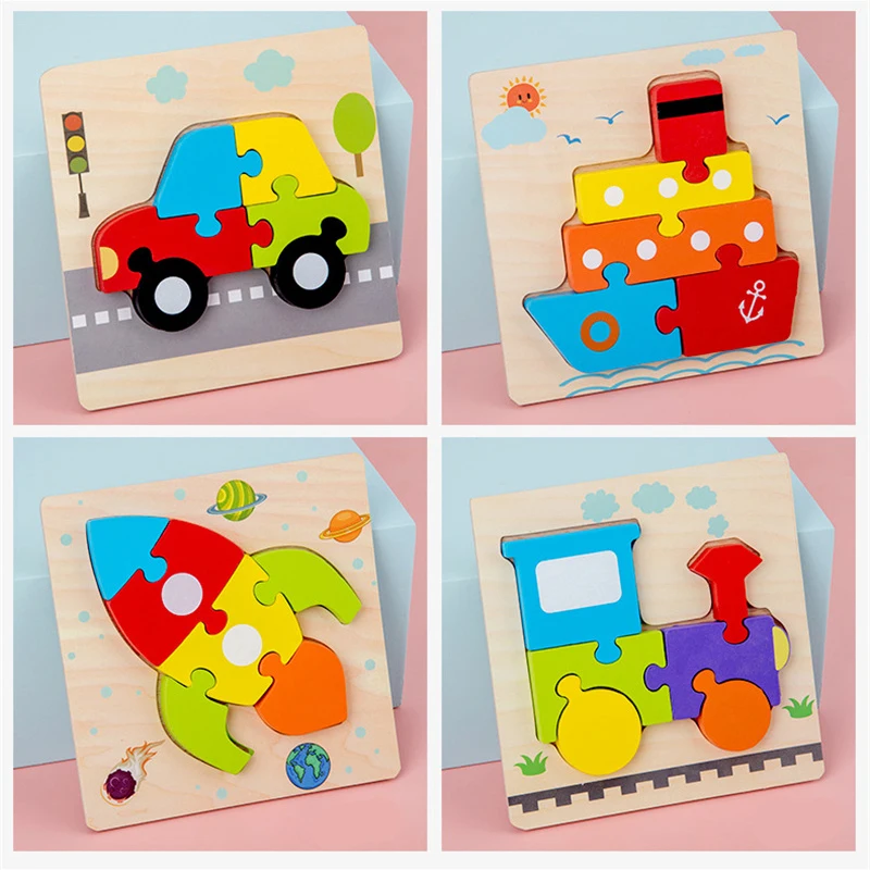 3D Shape Cognition Board Children's Jigsaw Puzzle Wooden Toys Kids Educational Toy