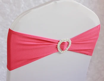 

Hot Sale Fuchsia Spandex Chair Cover Stretch Band With Heart Buckle Sashes Bow For Wedding Banquet Decoration