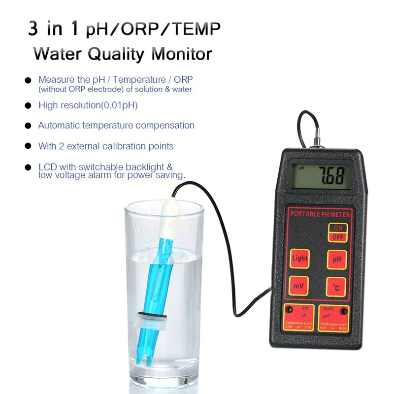 Профессиональный Портативный рН/ОВП/темп-метр, детектор воды, мультипараметрический цифровой ЖК-дисплей, многофункциональный монитор качества воды