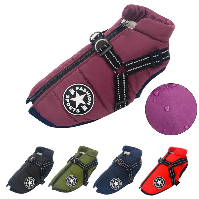 Chaqueta para mascotas, perros grandes con arnés, ropa cálida de invierno para perros, abrigo impermeable para perros grandes, Chihuahua, Bulldog francés