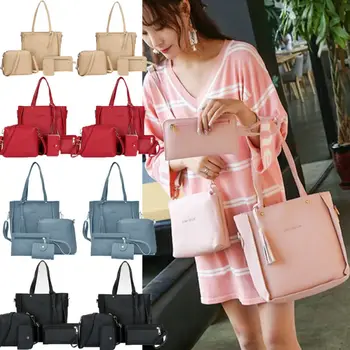 

4PCS/Set Women Lady Leather Handbag Shoulder Bags Tote Purse Messenger Satchel