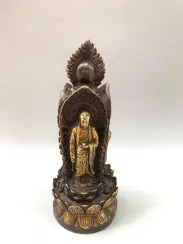 

wedding decoration Chinese antique pure copper gilt gold station lotus western three holy three faces Guanyin Buddha statue