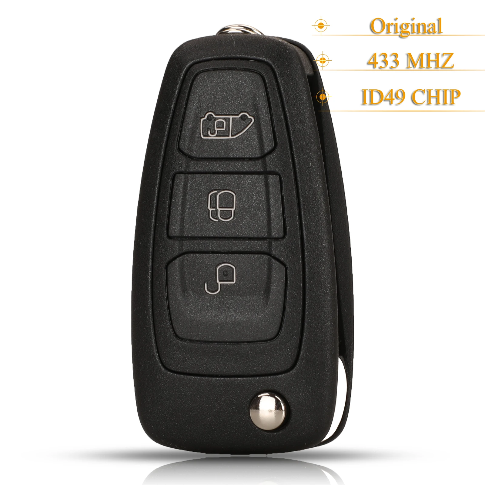 

jingyuqin 3 Buttons Remote Car Key Fob 433MHZ ID49 For Ford Tourneo Custom Focus Kuga Escape Mondeo Original No Blade