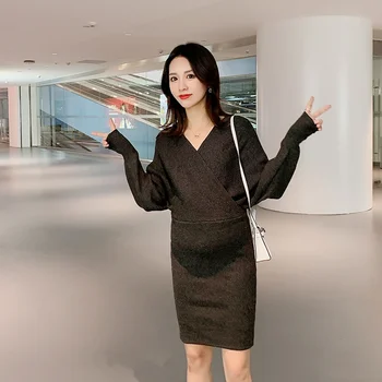 

2019 fashion V-neck knit maternity dress large size breastfeeding dress pregnancy knit sweater