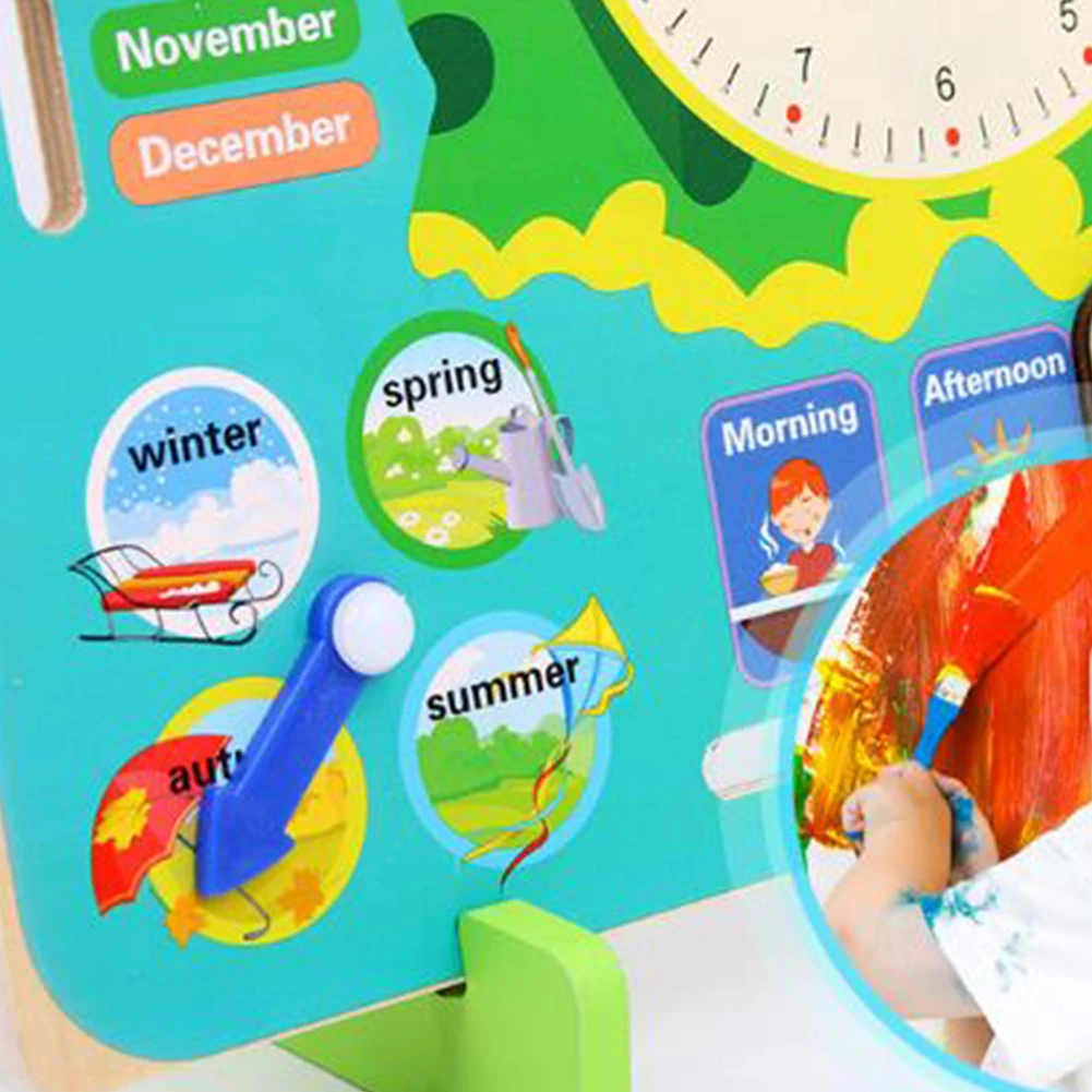 Develop Cognition Multifunctional Calendar Clock For Kids Home Kindergarten Chamfered Wooden Learning Early Education Toy