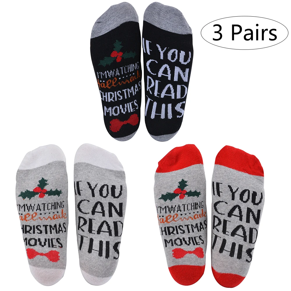 three pairs Жаккардовые носки без пятки унисекс с буквенным принтом; Chaussettes Calcetines Homme; Новинка года; модные повседневные Мягкие забавные рождественские носки для женщин - Цвет: three pairs
