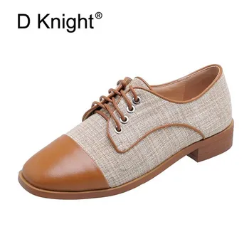 

Women Leather Oxford Shoes New Square Toe Black Lace Up Lady Brogue Loafers British Casual Oxford Shoes For Women Big Size 30-43