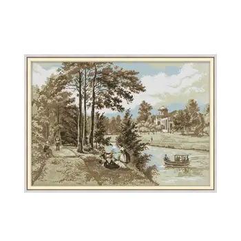 

Joy Sunday Cross Stitch Kits The River on A Boat Patterns 14CT 11CT Print Cross Stitch Handmade Embroidery Adorn Needlework Sets