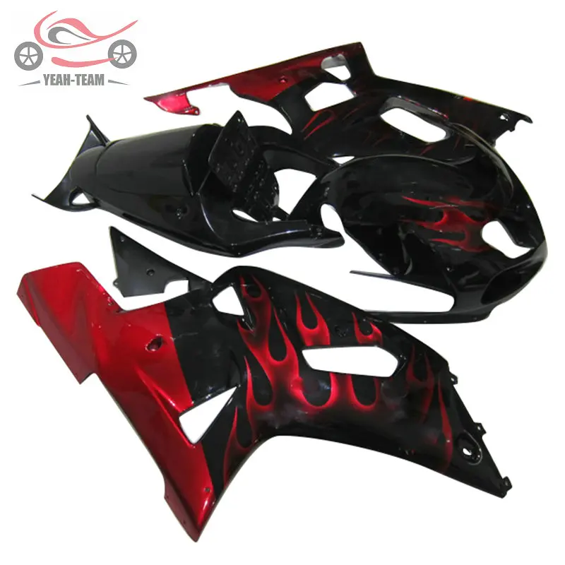 Пользовательские китайские обтекатели комплект для Suzuki 20012002 2003 GSXR750 GSX R600 01 02 03 GSXR 600 750 Красный Пламя aftermarket части обтекателя
