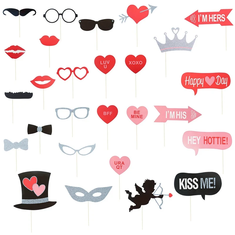 27Pcs DIY Photo Booth Props Funny Kiss Me Red Lip Glasses On A Stick Birthday Bride Wedding Decoration Party Accessories