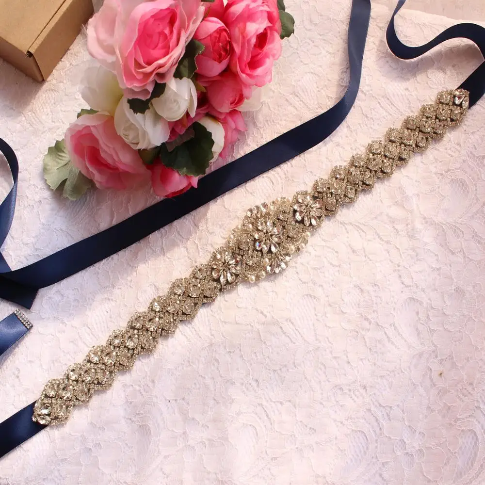 Bridal Свадебные аксессуары Riemen voor Vrouwen Trouwjurk Sjerp Riem van De Braid - Цвет: Темно-синий