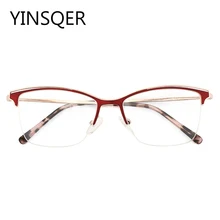 

Square Retro Women's Glasses Cat Eye Semi- Rimless Optical Prescription Eyeglasses Frame For Women Grade Computer Fake Glasses
