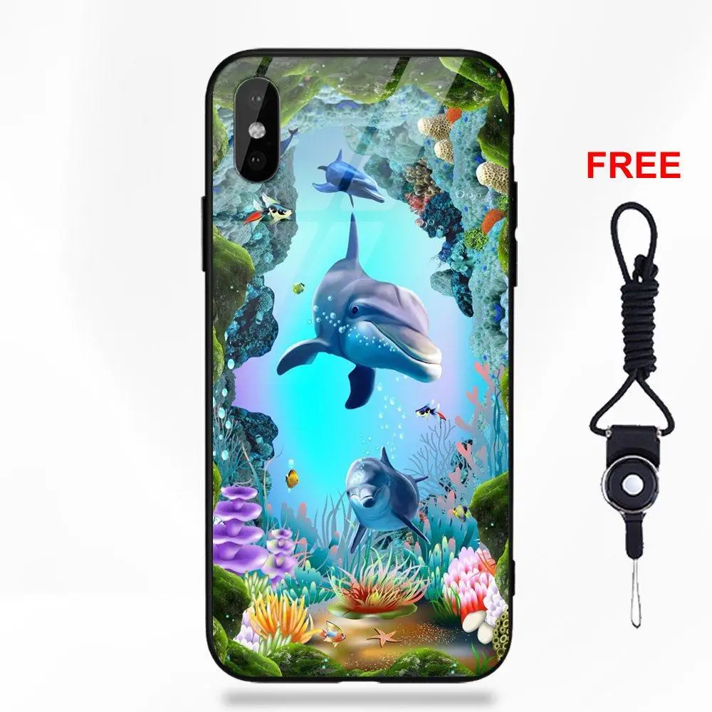 Дельфины В рифе закат у океана для Redmi 5 Note 5A 6 для Galaxy S8 S9 Plus huawei Honor 7X P20 Lite mate 10 Pro стеклянный чехол - Цвет: as picture