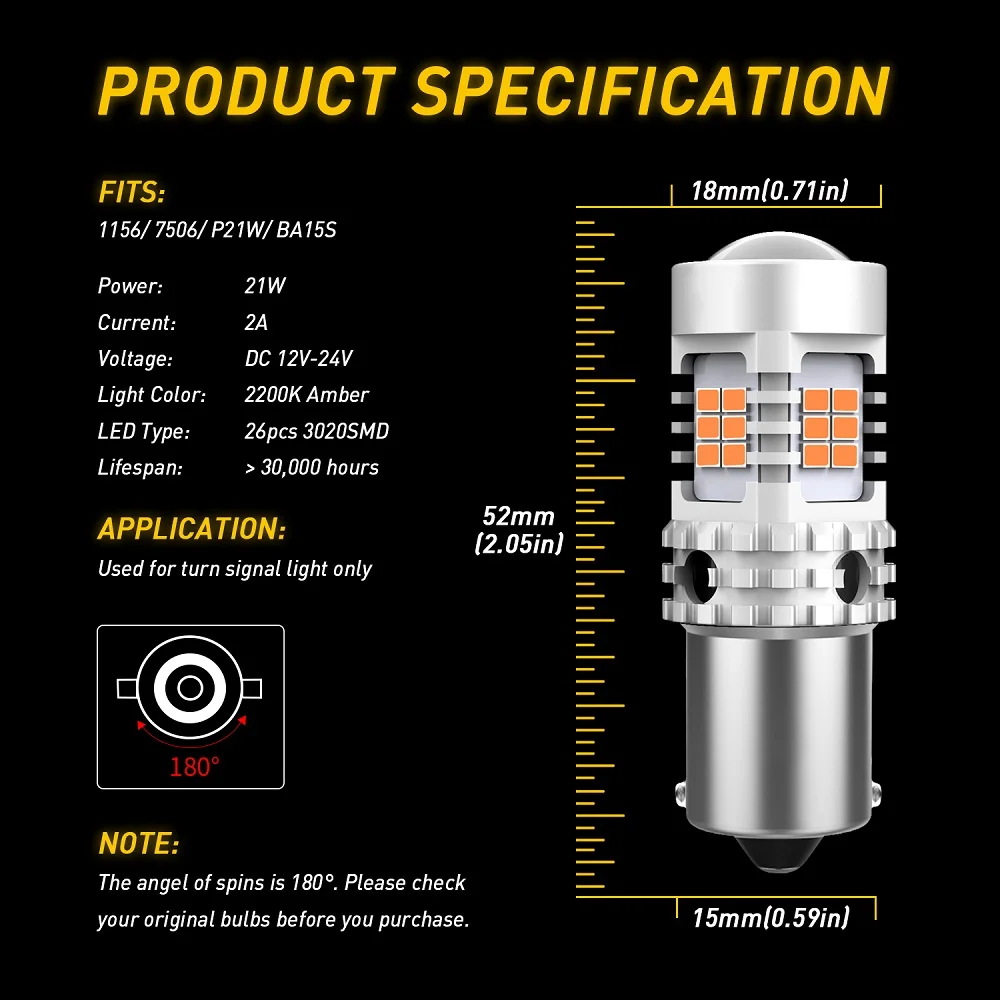 Luz de Seta do Carro para Bmw Auxito P21w Led Canbus Bau15s Py21w T20 7440 W21w Lâmpadas Audi Ford vw 2x S25 1156 Ba15s 15 canbus, bau15s py21w t20 led 7440 w21w