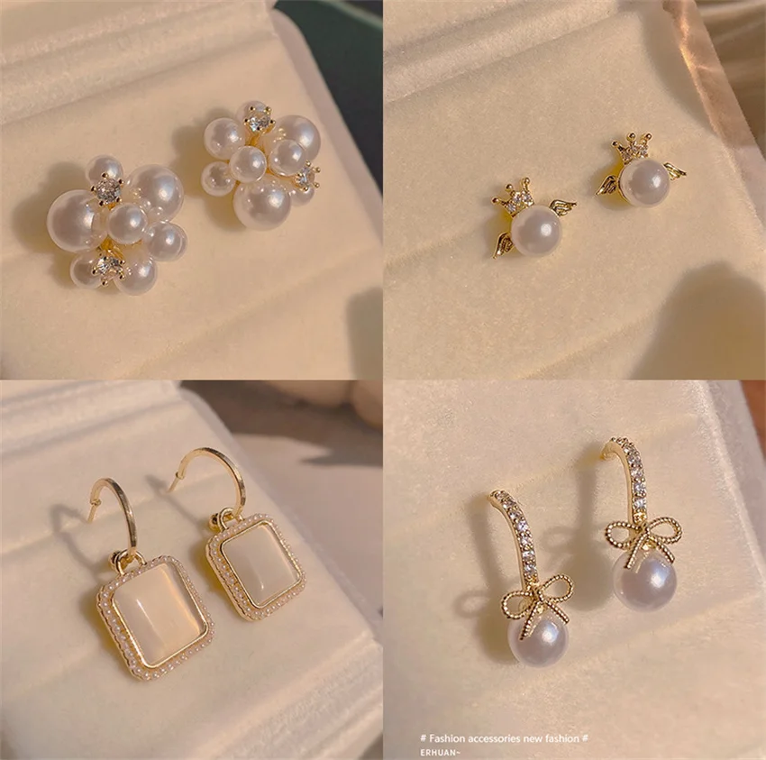 Trend Simulation Pearl Long Earrings Female Moon Star Flower Rhinestone Wedding Pendant Fashion Korean Jewelry | Украшения и