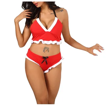 

Christmas Lingerie For Women Plus Size Bandage Backless Bra Bow Underwear Set Tops+Briefs 30N08