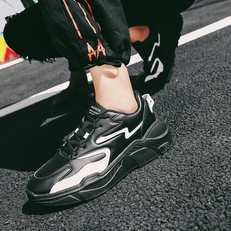 Spring Men Casual Shoes Black PU Trainers Male High Quality Sapato Masculino Sneakers Men Krasovki Designer Shoes Men Zapatillas