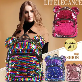 

2019 Newest Hot Cute Cartoon Ears Mini Backpacks Glitter Sequins Bag School Bags Travel Backpack Rucksack For Women Girls