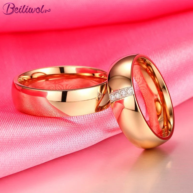 Anillos de boda Beiliwol para mujer y hombre, circonita AAA, moda Simple, Color rosa dorado, anillo para pareja, regalo de amante