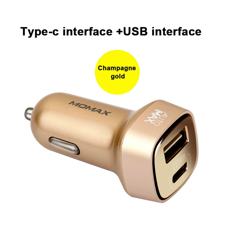 Momax UC4TC aurora USB-C автомобильное зарядное устройство(2 USB выхода 5V 5.4A) AutoMax технология двойной USB защита от нескольких замыканий