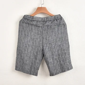 

Men's Summer Fashion Japan Harajuku Simple Style Stripe High Quality Pure Linen Fabric Shorts Male Slim Casual Classical Shorts