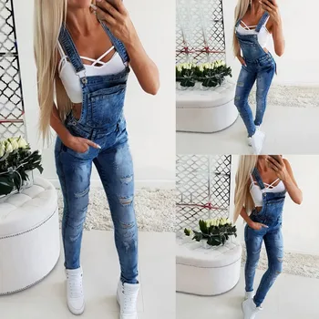 

Women's Denim Pocket Bib Pants Sexy Long Rompers Bib Pants Jumpsuits Overalls Women Pantalon Femme #4