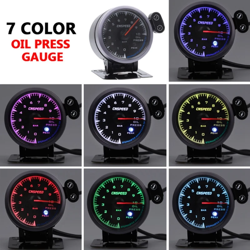 2.5 inch 60mm Electronic Oil Pressure Press Gauge Meter+Sensor Colorful Shark Dial