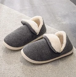 JIANBUDAN/зимняя теплая Домашняя хлопковая обувь для мужчин и женщин; удобные плюшевые домашние туфли на плоской подошве; женская домашняя обувь из мягкого материала - Цвет: gray