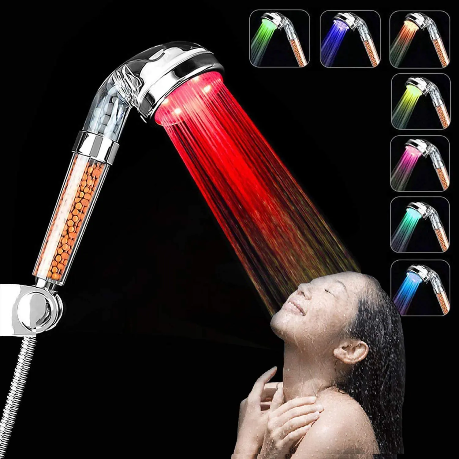 

Hot 3/7 Colors Led Shower Head High Pressure Water Saving Rain Sensor Mineral Hand Filter Shower Head Nozzle