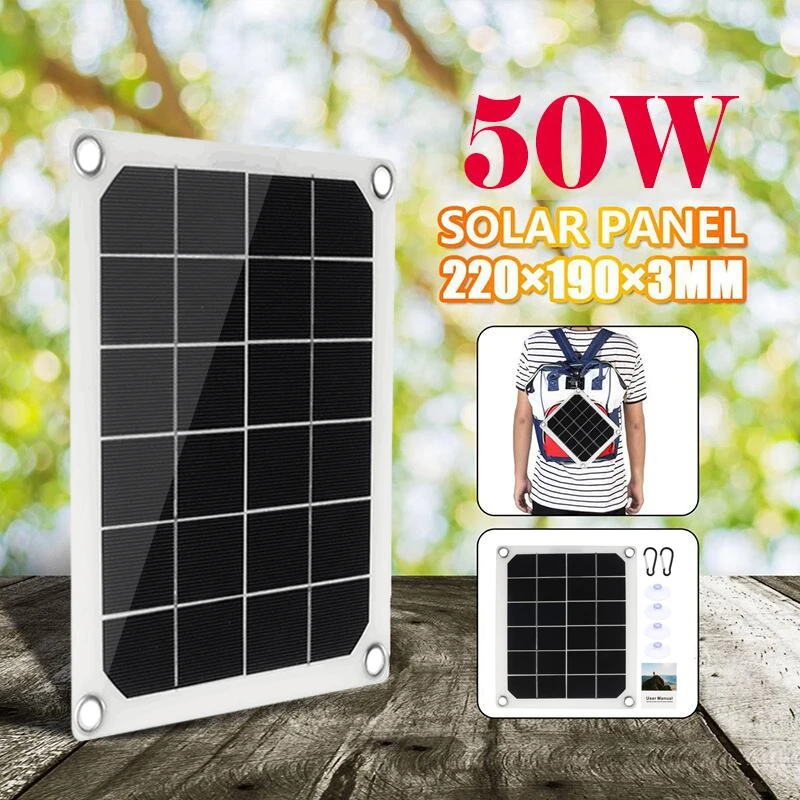 50W Solar Panel Portable Dual USB 5V 2A Battery Charger Solar Cell Board Car Charger For Phone RV Car Boat Yacht Camping