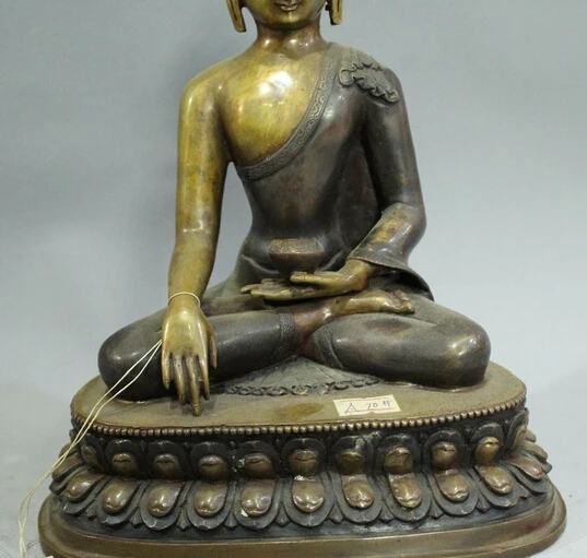 xiuli 003789 10" Tibet Tibetan Pure Bronze Seat Shakyamuni Amitabha Rulai Buddha Lotus Statue