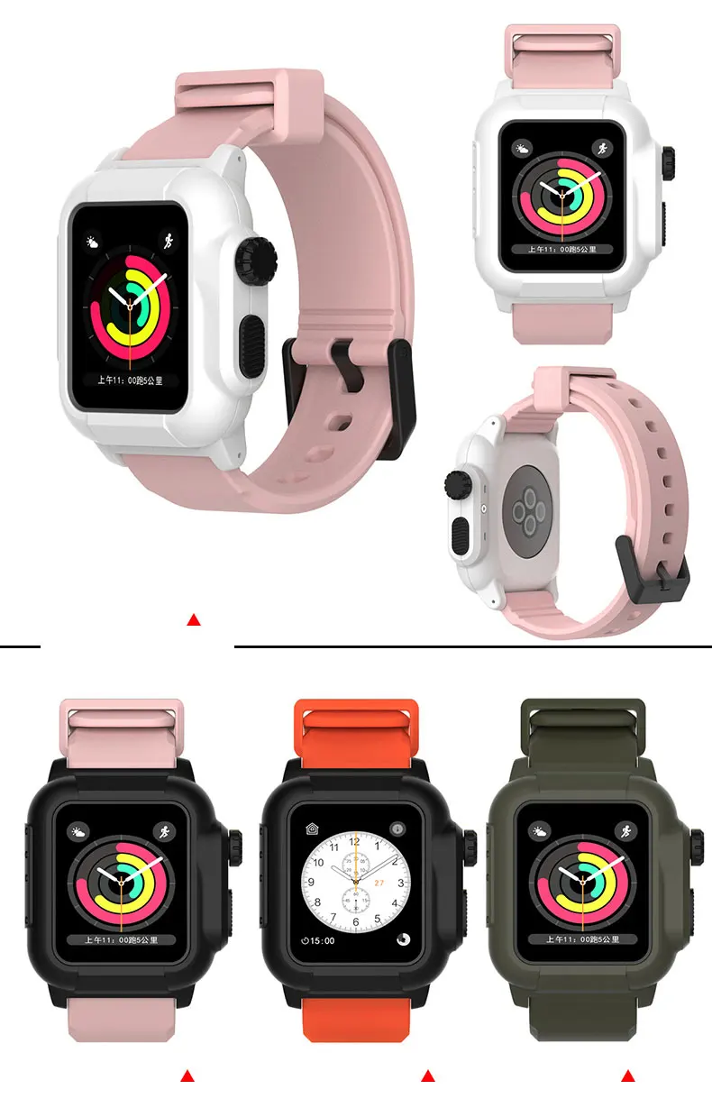 Водонепроницаемый чехол+ ремешок для Apple Watch band 3 2 iwatch band 42 мм часы с силиконовым ремешком+ Защитная крышка аксессуары
